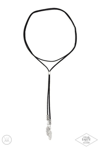 Lost on the Wind - Black - Feather Suede Cord Paparazzi Bolo Choker Necklace - Black Diamond Exclusive
