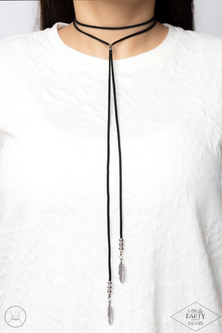 Lost on the Wind - Black - Feather Suede Cord Paparazzi Bolo Choker Necklace - Black Diamond Exclusive