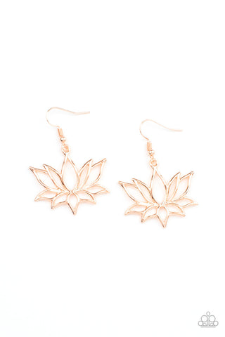 Lotus Ponds - Rose Gold - Lotus Flower Paparazzi Fishhook Earrings