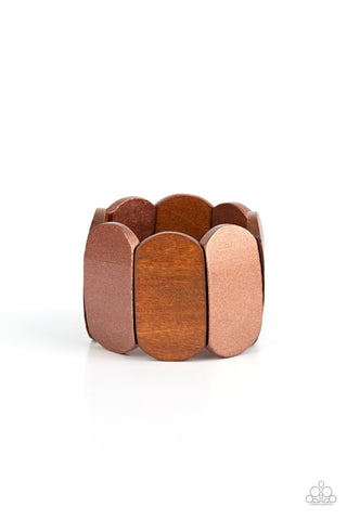 Natural Nirvana - Copper - Wooden Panel Paparazzi Stretchy Bracelet