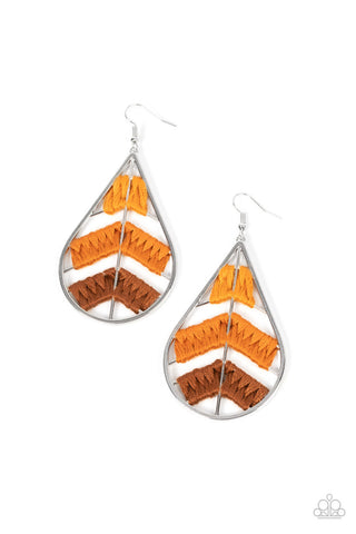 Nice Threads - Orange - Thread-Wrapped Silver Leaf Paparazzi Fishhook Earrings