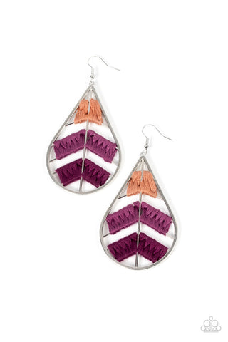 Nice Threads - Purple - Thread-Wrapped Silver Leaf Paparazzi Fishhook Earrings