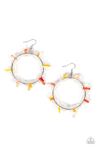 Ocean Surf - Multi - Red, Orange, Yellow Beads and Shell Hoop Paparazzi Fishhook Earrings - 2023 Empower Me Pink Exclusive