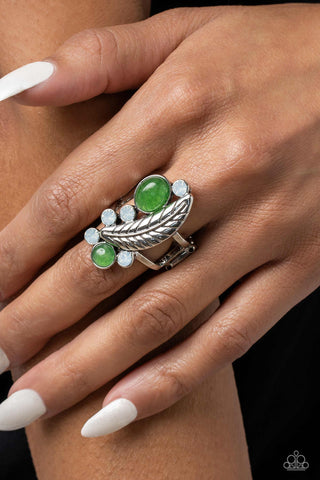 Off to FEATHER-land - Green - Jade Stone and White Rhinestone Paparazzi Ring
