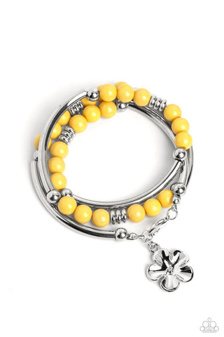 Off the WRAP - Yellow - Beaded Flower Charm Paparazzi Infinity Coil Bracelet with Clasp