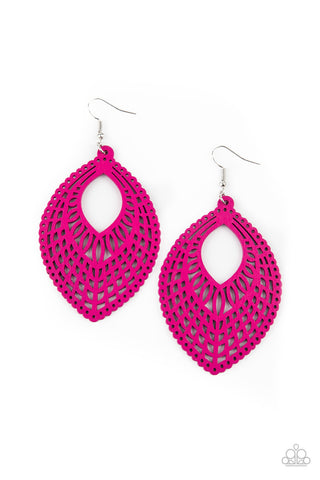 One Beach at a Time - Pink - Wooden Paparazzi Fishhook Earrings