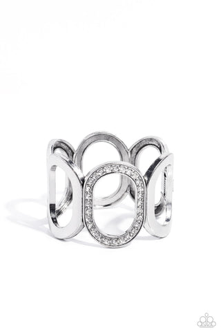 Opulent Ovals - White - Rhinestone Encrusted Silver Paparazzi Hinge Bracelet