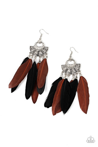 Plume Paradise Multi Brown and Black Feather Paparazzi Fishhook Earrings