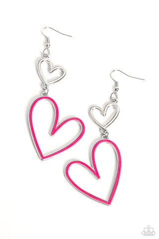 Pristine Pizzazz - Pink - Abstract Painted Heart Paparazzi Fishhook Earrings