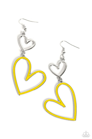 Pristine Pizzazz - Yellow - Abstract Painted Heart Paparazzi Fishhook Earrings