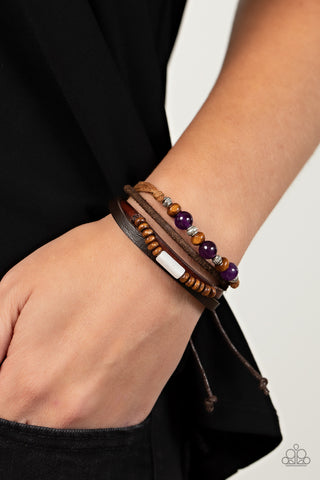 Public In-QUARRY - Purple - Amethyst Stone Wooden Bead Leather Cord Paparazzi Pull-Cord Bracelet
