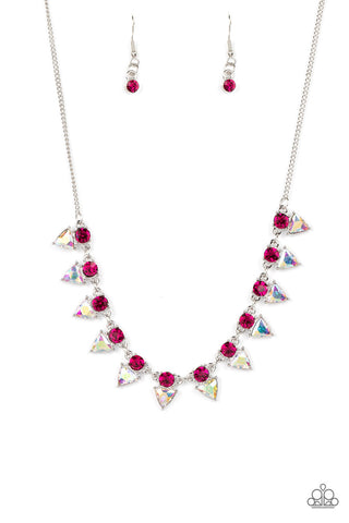 Razor-Sharp Refinement - Pink - Iridescent Prism Rhinestone Paparazzi Short Necklace
