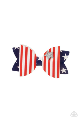 Red, White, and BOWS Multi Patriotic Stars and Stripes Flag Paparazzi Hair Bow