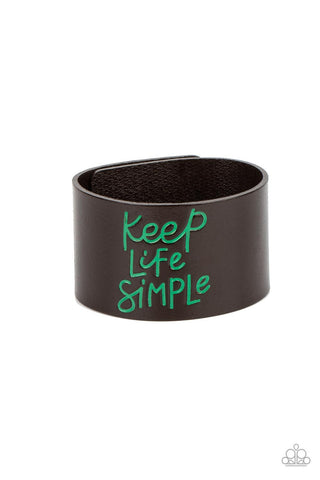 Simply Stunning - Green - Brown Leather "Keep Life Simple" Script Inspirational Paparazzi Wrap Bracelet