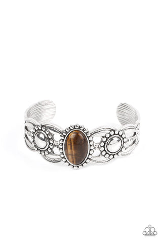 Solar Solstice - Brown - Oval Tiger's Eye Stone Paparazzi Cuff Bracelet - 2021 Celebrate Convention Exclusive