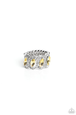 Staggering Sparkle - Yellow - Marquise Cut Rhinestone Paparazzi Ring