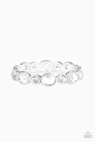 Still GLOWING Strong - White - Oval and Round Rhinestone Paparazzi Stretchy Bracelet - November 2020 Life of the Party Exclusive