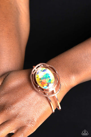 Substantial Sorceress - Copper - Oversized Iridescent Gem Paparazzi Hinge Bracelet