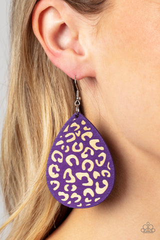 Suburban Jungle - Purple - Wooden Cheetah Print Paparazzi Fishhook Earrings