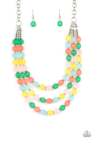 Summer Surprise - Multi - Green, Blue, Pink, Yellow Bead Tiered Paparazzi Short Necklace