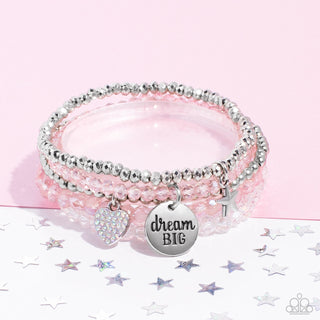 Teenage DREAMER - Pink - Beaded Heart Star Charm "Dream Big" Inspirational Paparazzi Stretchy Bracelet