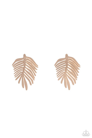 The FROND Row - Gold - Palm Leaf Paparazzi Post Earrings