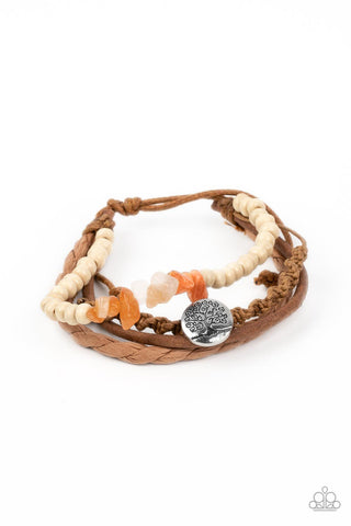 Treetop Trail Guide - Orange - Brown Suede Stone Paparazzi Pull-Cord Bracelet