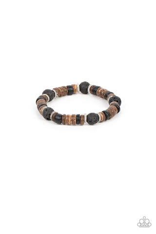 Volcanic Variety - Multi - Black and Brown Wooden Disc Lava Bead Paparazzi Stretchy Bracelet
