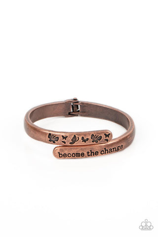 WINGS of Change - Copper - Butterfly "Become the Change" Inspirational Paparazzi Hinge Bracelet