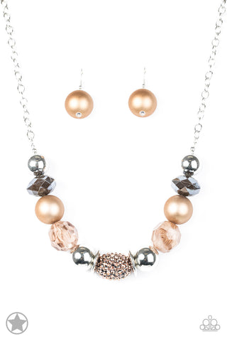 A Warm Welcome Brown and Copper Bead Paparazzi Short Necklace