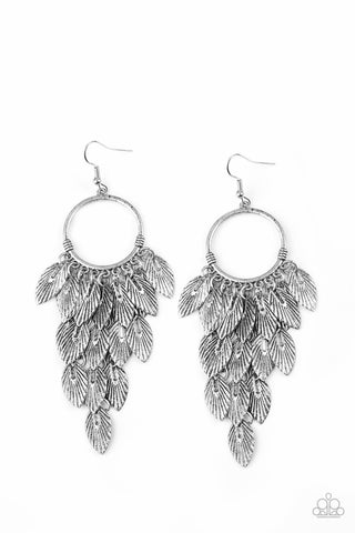 Feather Frenzy - Silver - Paparazzi Fishhook Earrings - June 2019 Life of the Party Exclusive