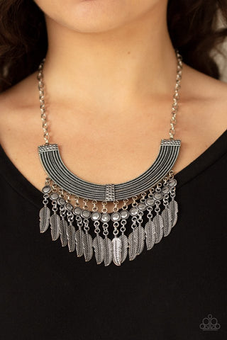 Fierce in Feathers - Silver - Statement Paparazzi Short Necklace
