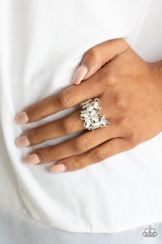 Flutter Flair White Paparazzi Ring