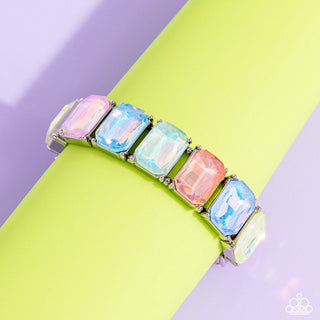 Glamorous Getaway - Multi - Oversized Opalescent Colorful Gem Paparazzi Stretchy Bracelet - March 2024 Life of the Party Exclusive