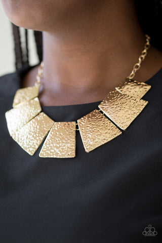 Here Comes the Huntress Gold Paparazzi Necklace