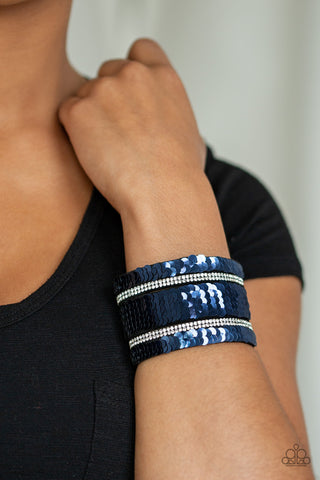 MERMAID Service - Blue - and Silver Reversible Sequin Paparazzi Snap Wrap Bracelet