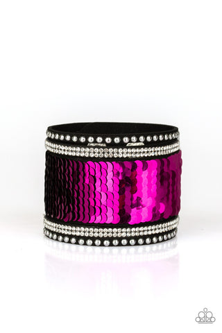 MERMAIDS Have More Fun - Pink - and Black Reversible Sequin Paparazzi Snap Wrap Bracelet