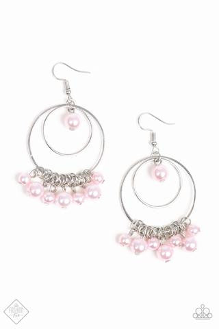 New York Attraction - Pink - Pearl Silver Hoop Paparazzi Fishhook Earrings - Glimpses of Malibu
