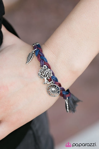 Outdoor Enthusiast - Multi - Braided Purple, Red, Blue Cord Tree Leaf Sun Charm Paparazzi Lobster Claw Bracelet - Black Diamond Exclusive