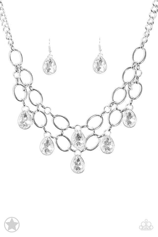 Show-Stopping Shimmer - White - Teardrop Gem Tiered Paparazzi Necklace