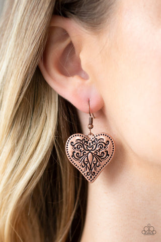 Western Heart Copper Paparazzi Earrings
